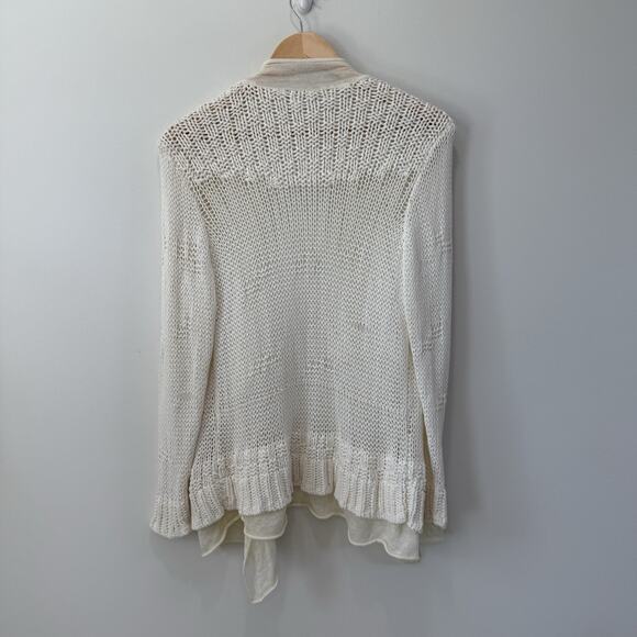 Chico's Crochet Knit Open Cream Waterfall Cardigan Sz L 2 Cotton Old Money Work - Picture 7 of 7